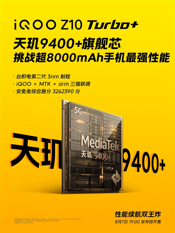 iQOO Z10 Turbo+将搭载天玑9400+芯片：8000mAh手机最强性能